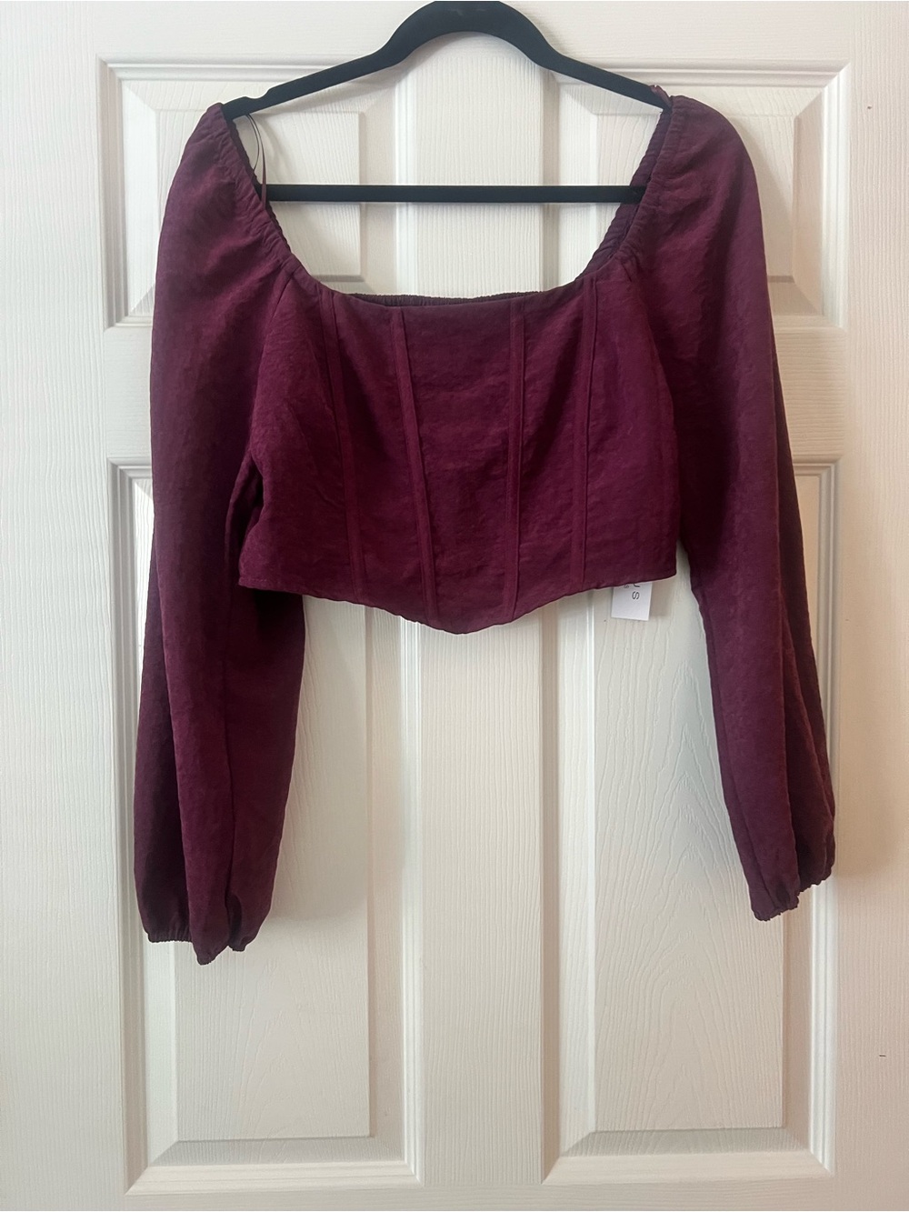 Burgundy Long Sleeve Square-Neck Cropped Top